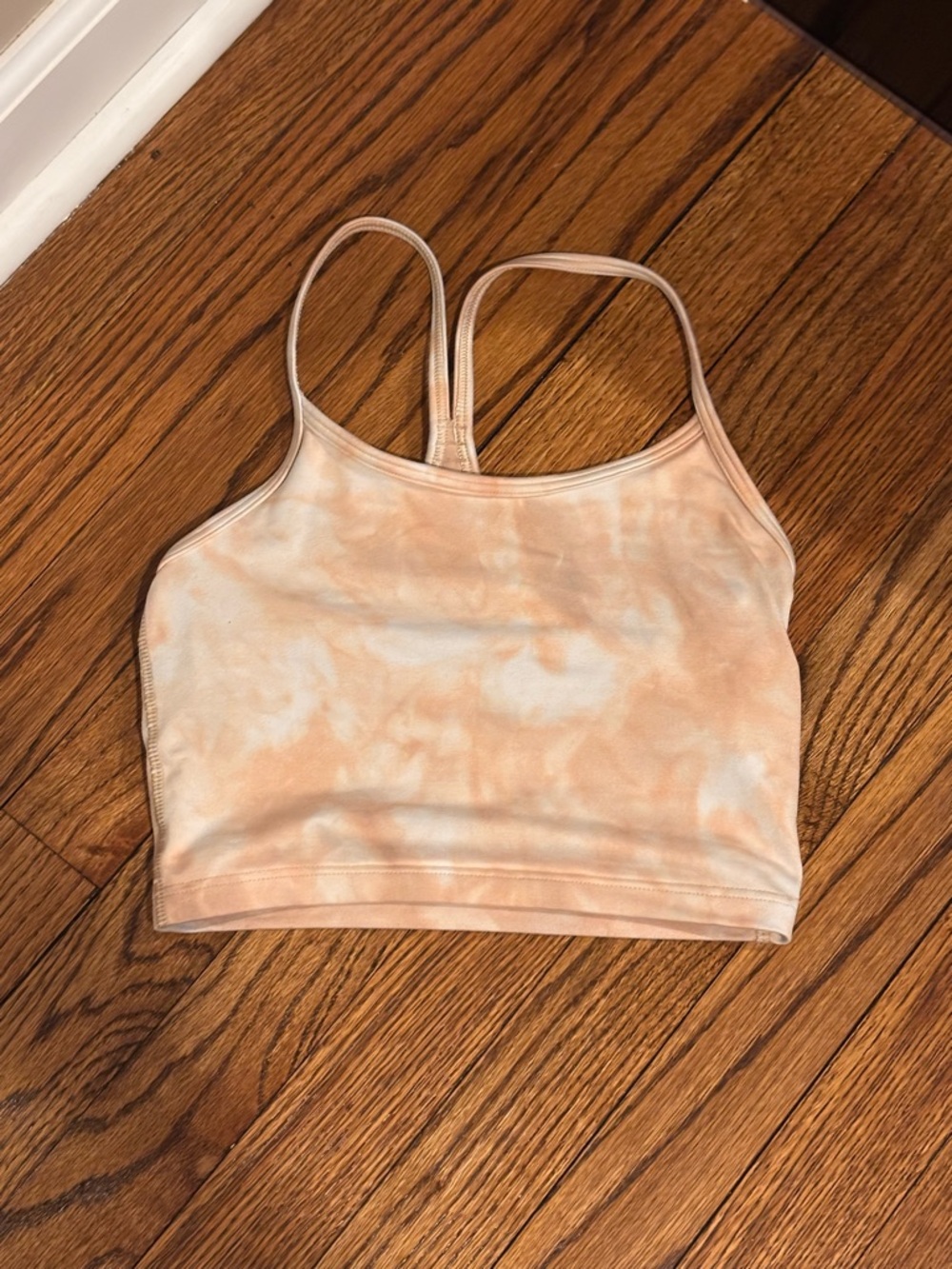 aerie Peach Tie-Dye Strappy Sports Bra